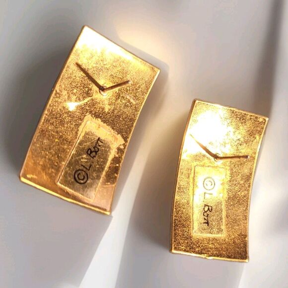 Vintage Modernist Art Deco 80s Geometric Teal Pale Pink BOTT retro post earrings - Picture 4 of 9